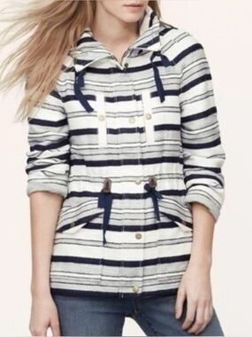 Ann Taylor LOFT Jersey Lined Nautical Striped Breton Anorak Jacket Coat. XS.